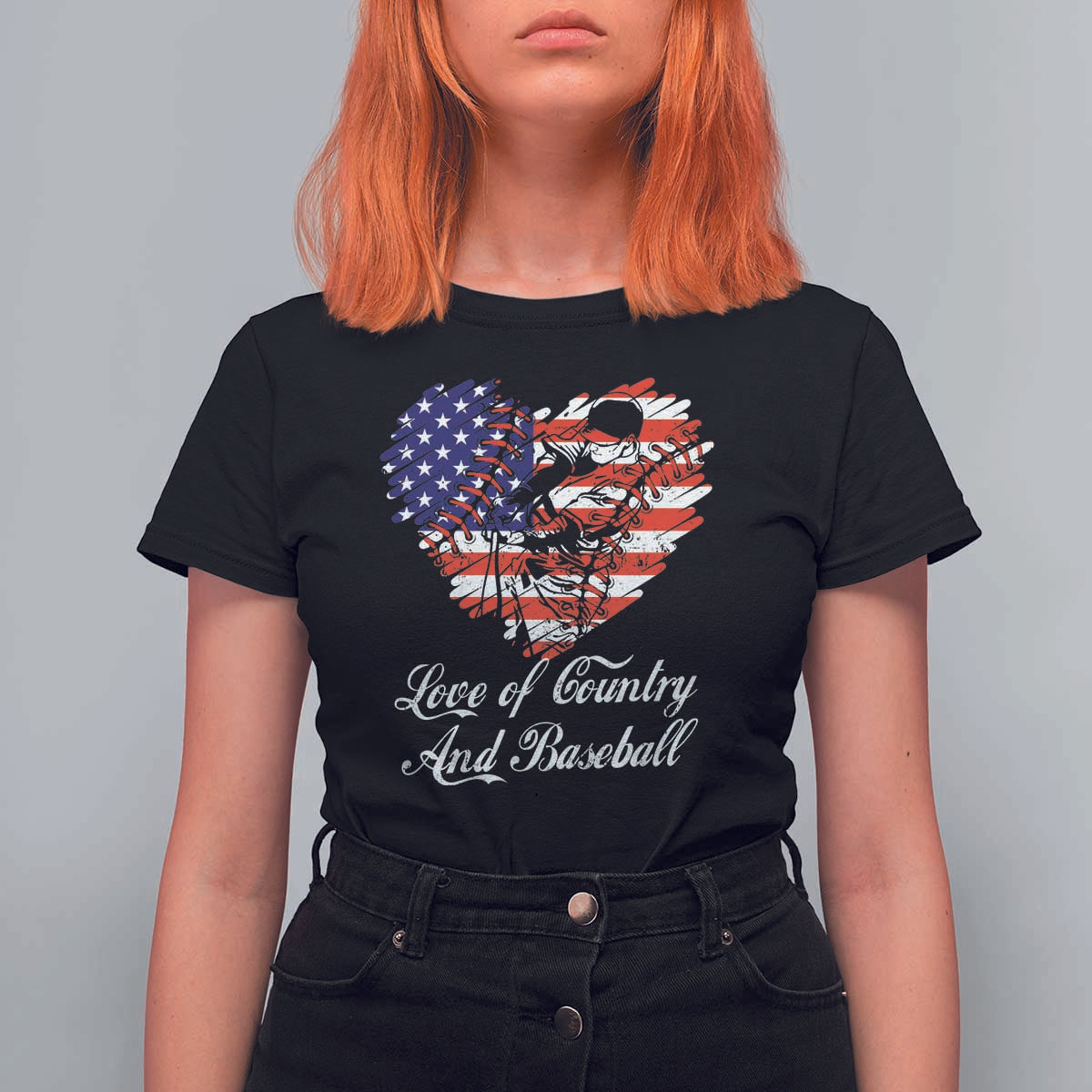 Baseball T Shirt For Women Love Of Country And Base Ball Vintage Heart USA Flag - Wonder Print Shop