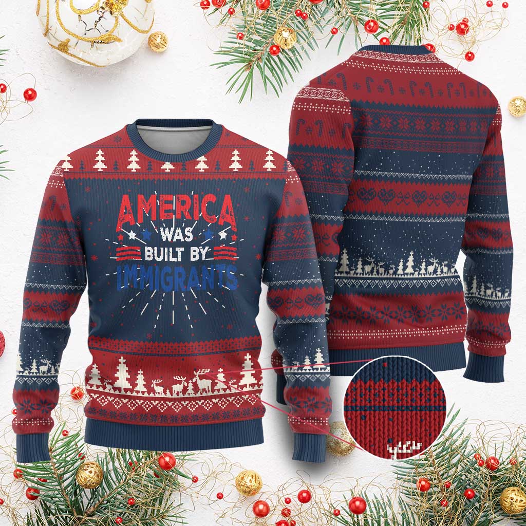 Funny America Was Built By Immigrants Knitted Sweatshirt Stars Stripes - Wonder Print Shop
