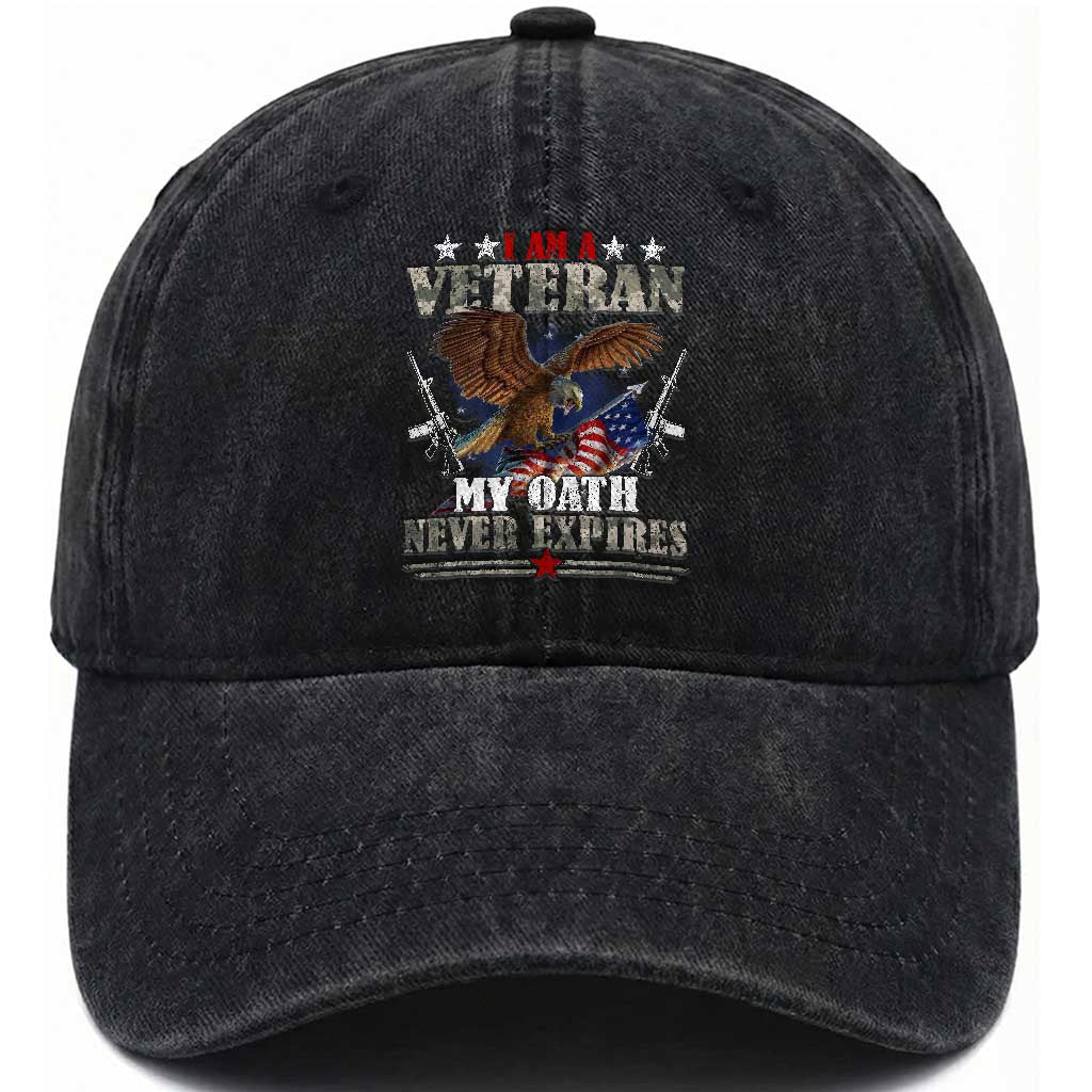 I Am A Veteran My Oath Never Expires Washed Cotton Baseball Cap Veteran Day Eagle American Flag