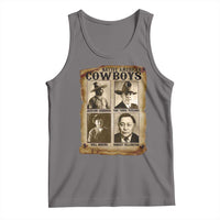 Gray sleeveless tank top with vintage cowboy portrait graphic print