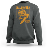 Charcoal heather Halloween sweatshirt with pumpkin face graphic and spooky slogan