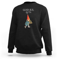 Black crewneck sweatshirt with "God Jul" gnome graphic on front