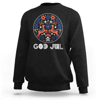 Black Christmas sweatshirt with "God Jul" reindeer folk art front graphic