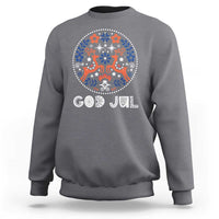 Heather gray Christmas sweatshirt with "God Jul" reindeer folk art front graphic