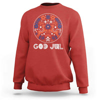 Red Christmas sweatshirt with "God Jul" reindeer folk art front graphic