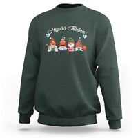Dark forest green crewneck sweatshirt with winter gnome graphic and white lettering.