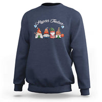 Navy crewneck sweatshirt with winter gnome graphic and white lettering.