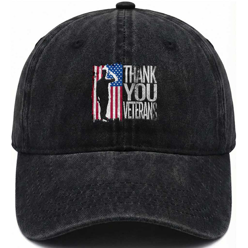 Thank You Veterans Washed Cotton Baseball Cap Veterans Day Proud Military American Flag