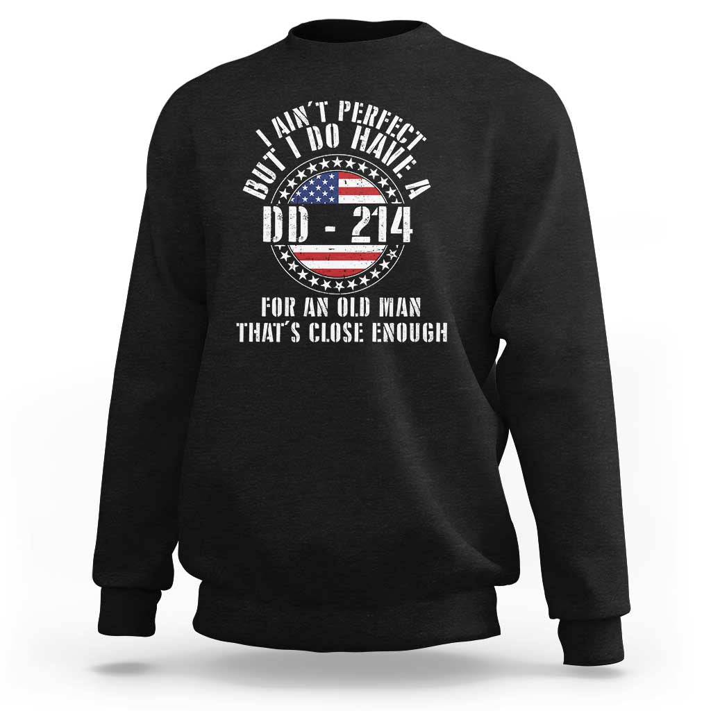 Black veterans sweatshirt with DD-214 American flag graphic on chest