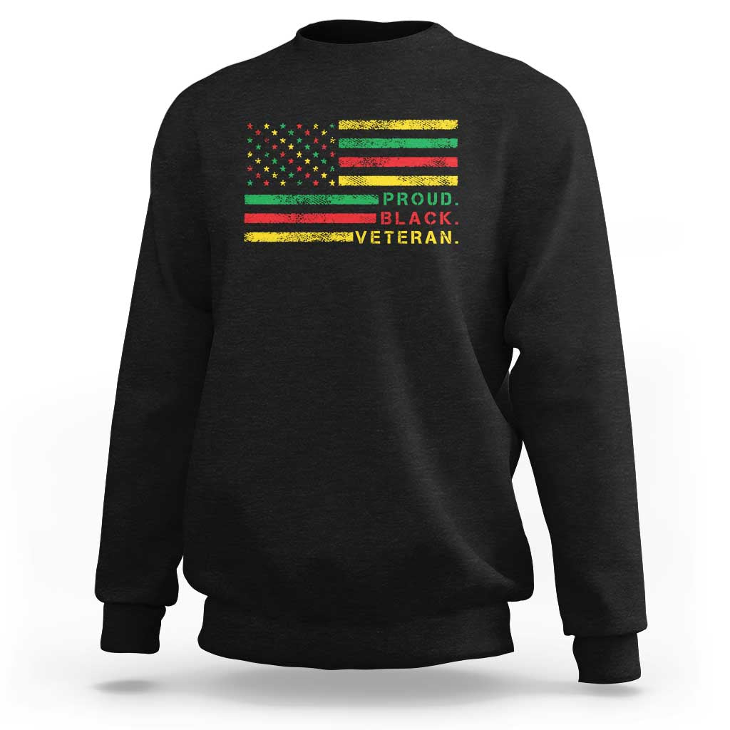 Veterans Day sweatshirt, black, “PROUD BLACK VETERAN” flag graphic on front
