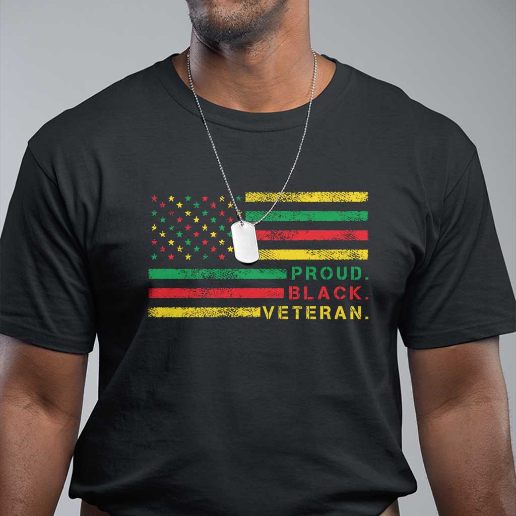 Black Veterans Day graphic T-shirt with American flag stripes and “Proud Black Veteran” print
