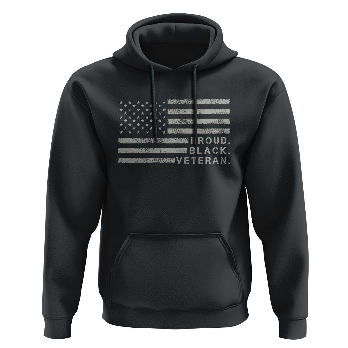 Black hoodie with vintage American flag and 'Proud Black Veteran' print