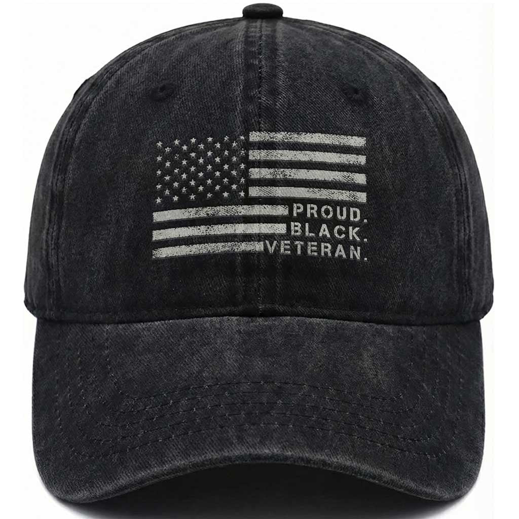 Proud Black Veteran Washed Cotton Baseball Cap Veterans Day Proud Vintage American Flag Military