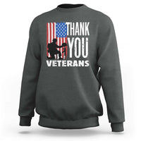 Charcoal veterans sweatshirt with American flag graphic and THANK YOU lettering