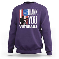 Purple veterans sweatshirt with American flag graphic and THANK YOU lettering