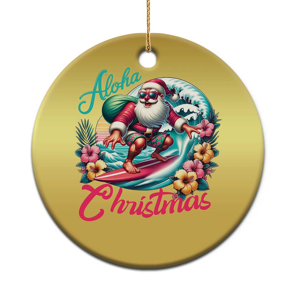 Xmas In Hawaii Christmas Ornament Aloha Xmas Santa Surfing Hibiscus Flower - Wonder Print Shop