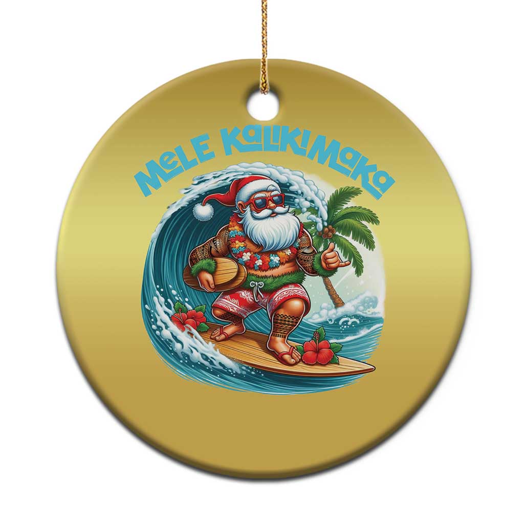 Xmas In Hawaii Christmas Ornament Mele Kalikimaka Santa Surfing Hibiscus - Wonder Print Shop