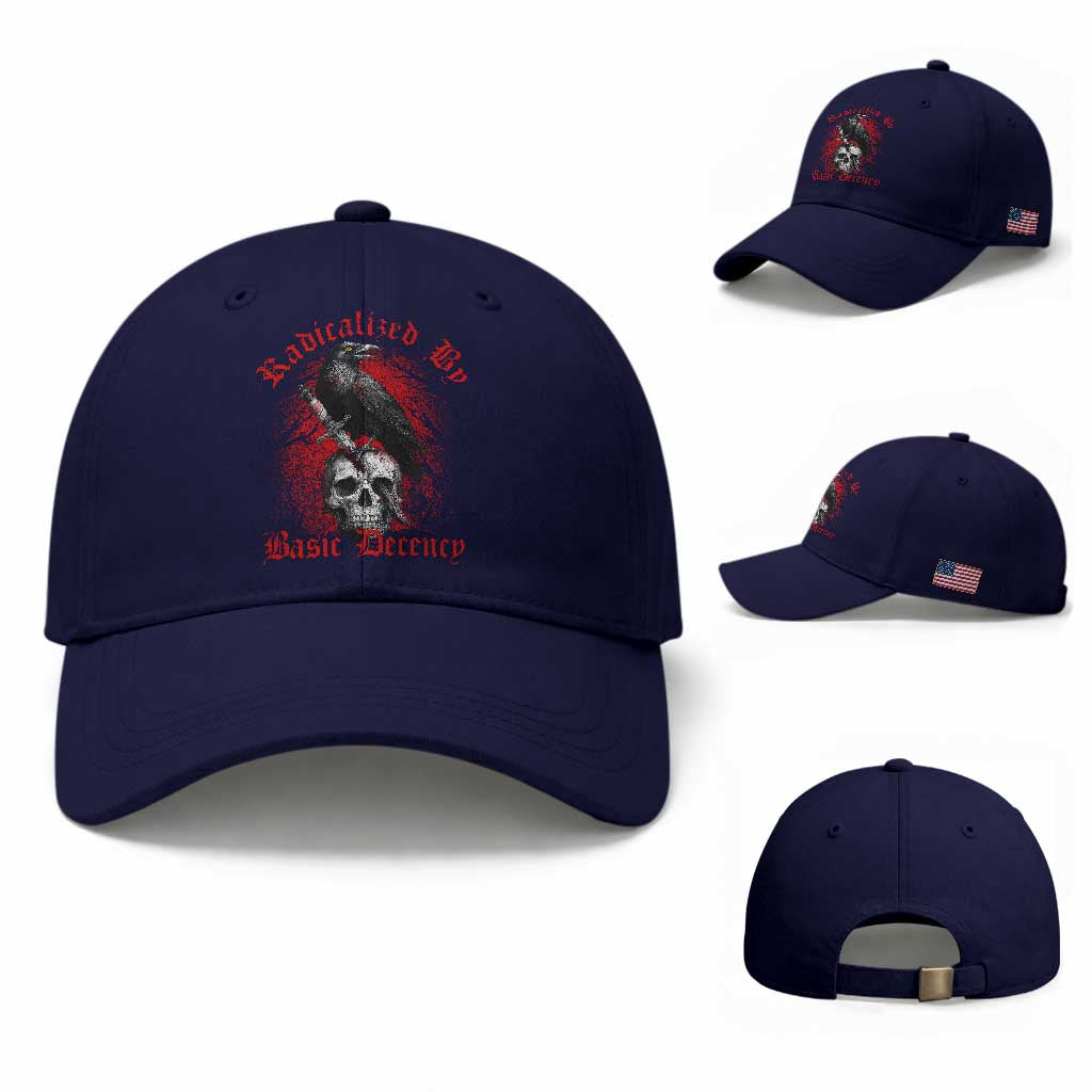 Radicalized By Basic Decency Baseball Cap Vintage Gothic Victorian Crow Skull
