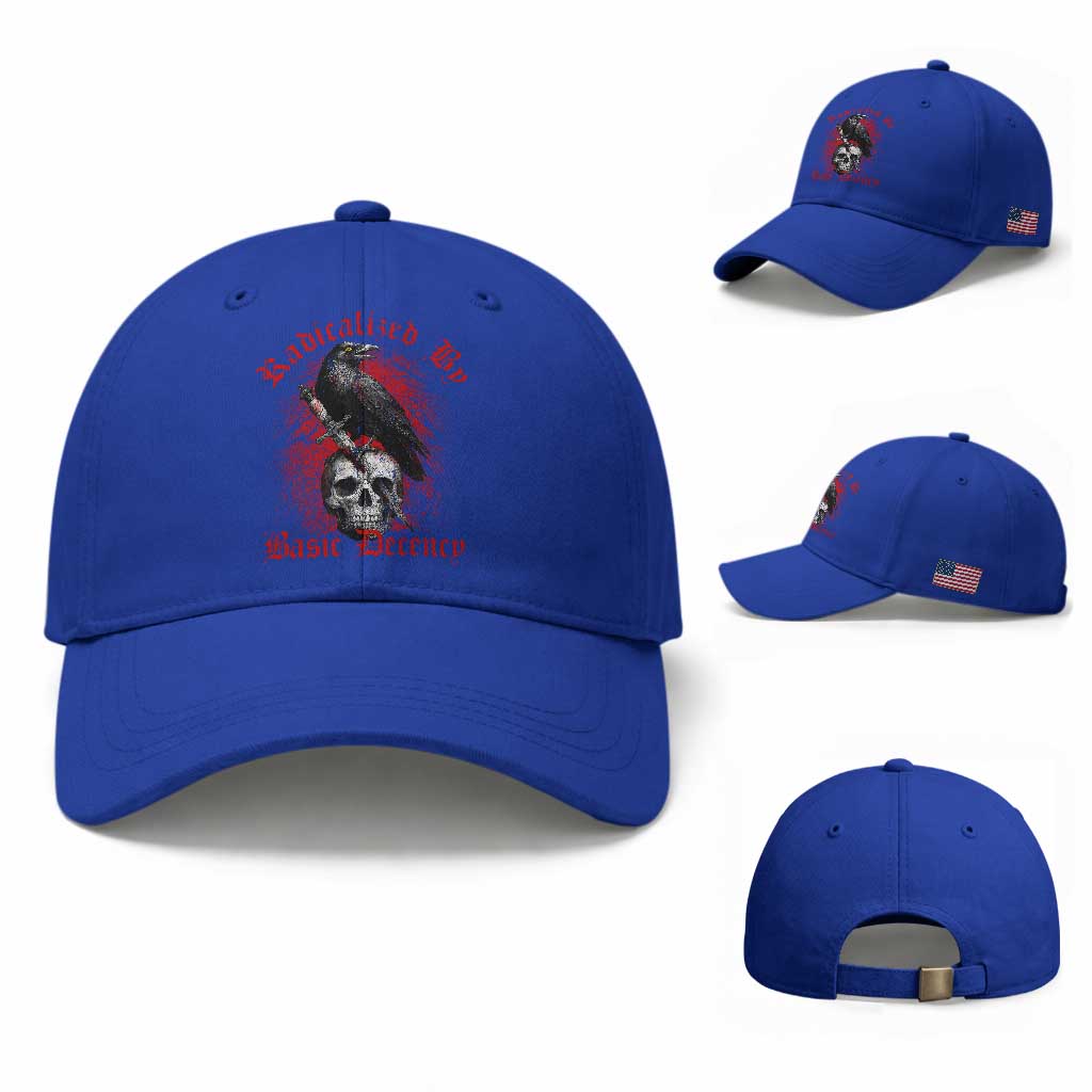 Radicalized By Basic Decency Baseball Cap Vintage Gothic Victorian Crow Skull