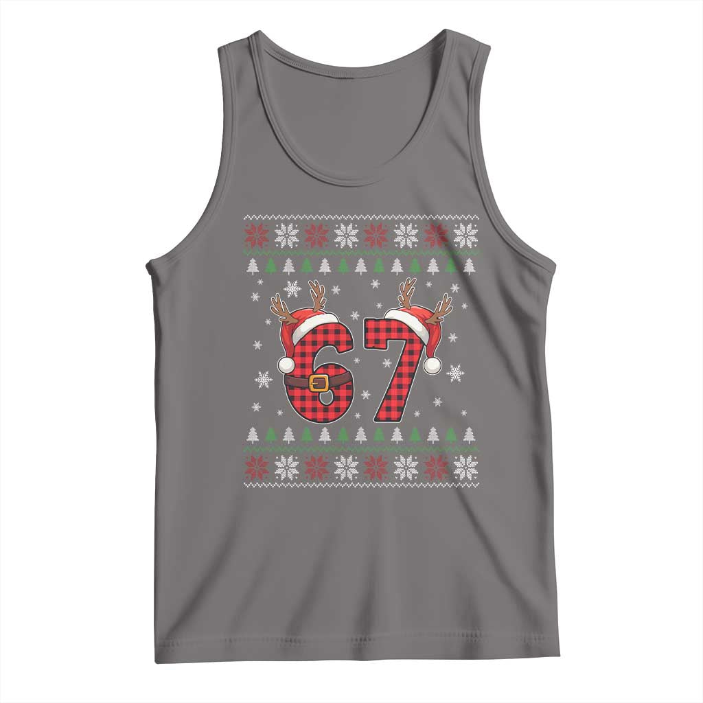 Funny 67 Six Seven Meme Brainrot Cringe Christmas Plaid Graphic Tank Top - Wonder Print Shop