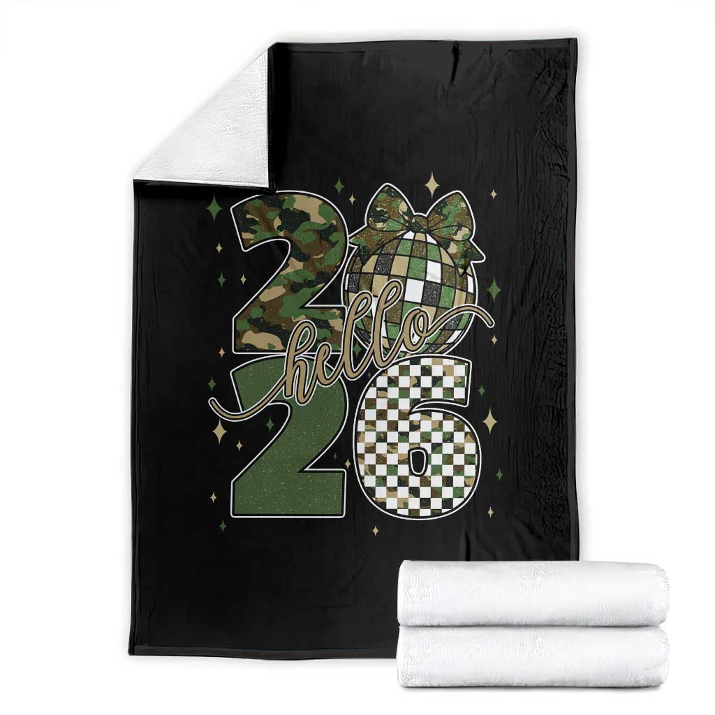 Camo Happy New Year Party 2026 Throw Blanket Camouflage Disco Ball - Wonder Print Shop
