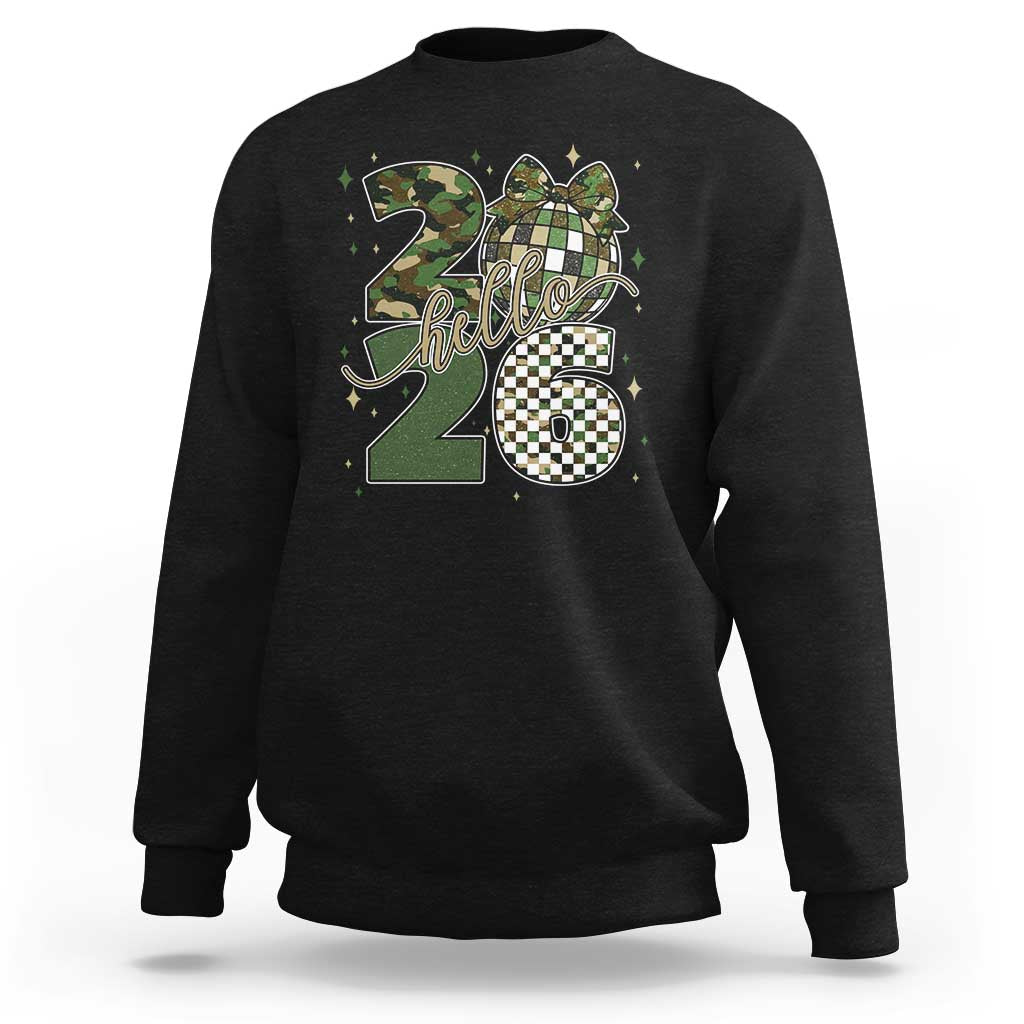 Camo Happy New Year Party 2026 Sweatshirt Camouflage Disco Ball - Wonder Print Shop