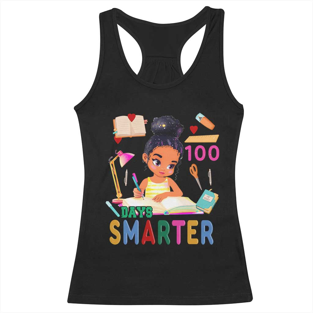 Funny 100 Days Smarter Black Afro African American Girl Racerback Tank Top