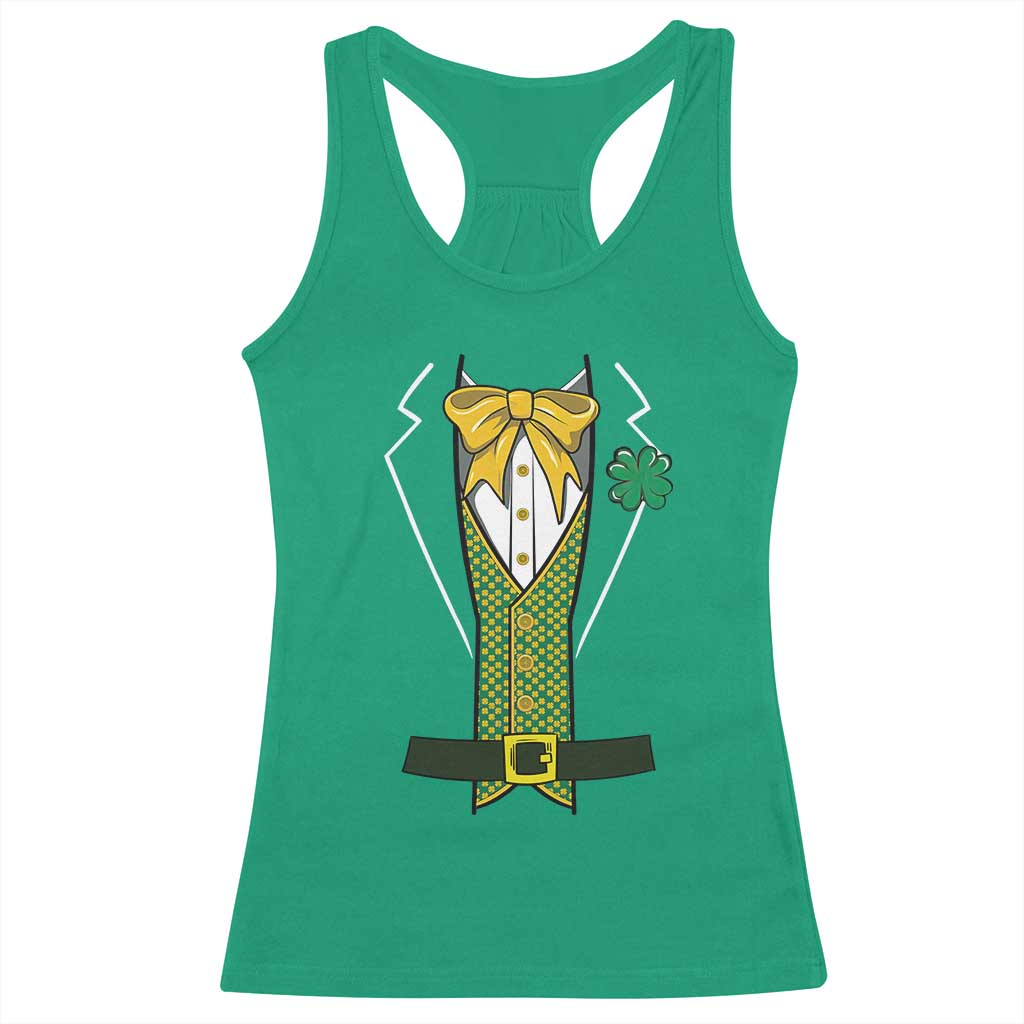 Funny St Patrick's Day Leprechaun Cosplay Tuxedo Racerback Tank Top