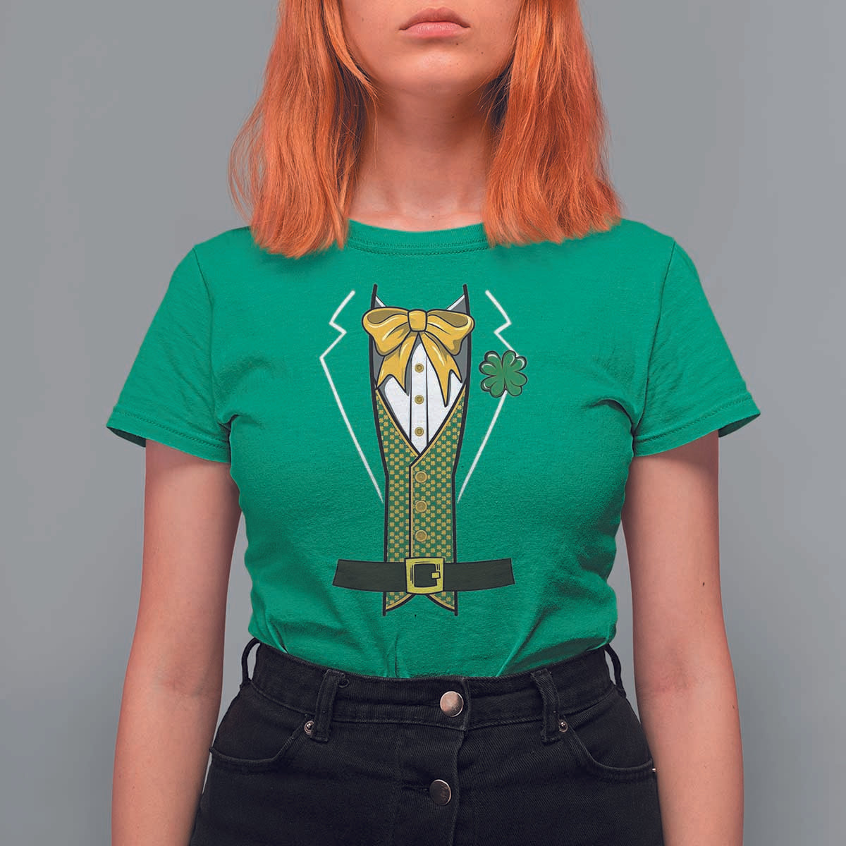 Funny St Patrick's Day Leprechaun Cosplay Tuxedo T Shirt For Women