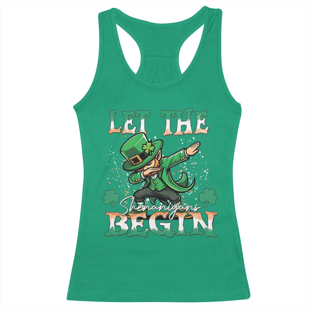 Funny Let The Shenanigans Begin Racerback Tank Top Dabbing Leprechaun St Patrick's Day