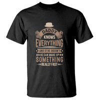 Men's graphic T-shirt, black with 'Daddy Knows Everything' front text print