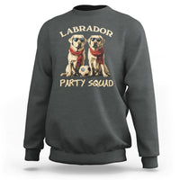 Dark heather gray dog sweatshirt with two Labrador pups graphic and 'PARTY SQUAD'