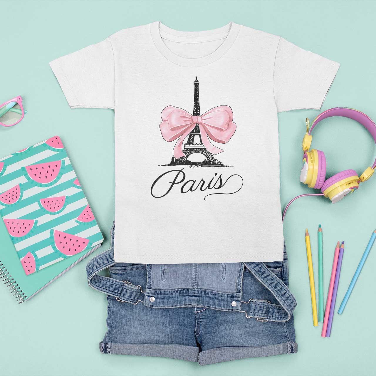 Eiffel Tower French T Shirt For Kid Paris Coquette France Pink Bow Aesthetic - Wonder Print Shop