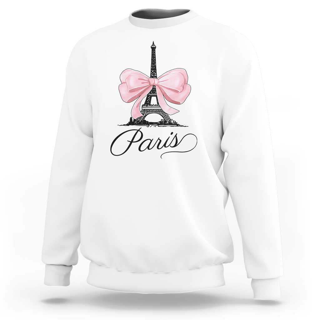 Eiffel Tower French Sweatshirt Paris Coquette France Pink Bow Aesthetic - Wonder Print Shop