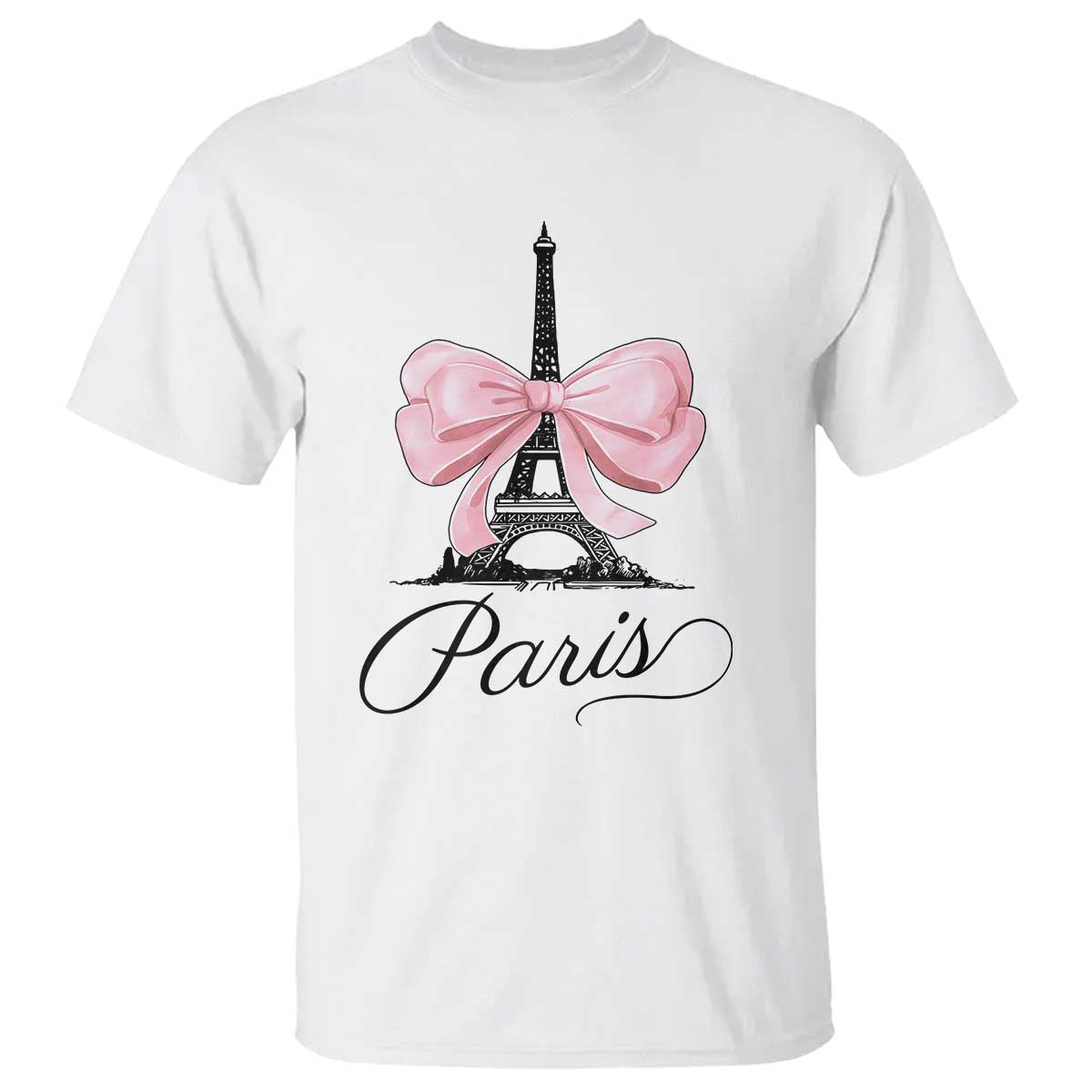 Eiffel Tower French T Shirt Paris Coquette France Pink Bow Aesthetic - Wonder Print Shop