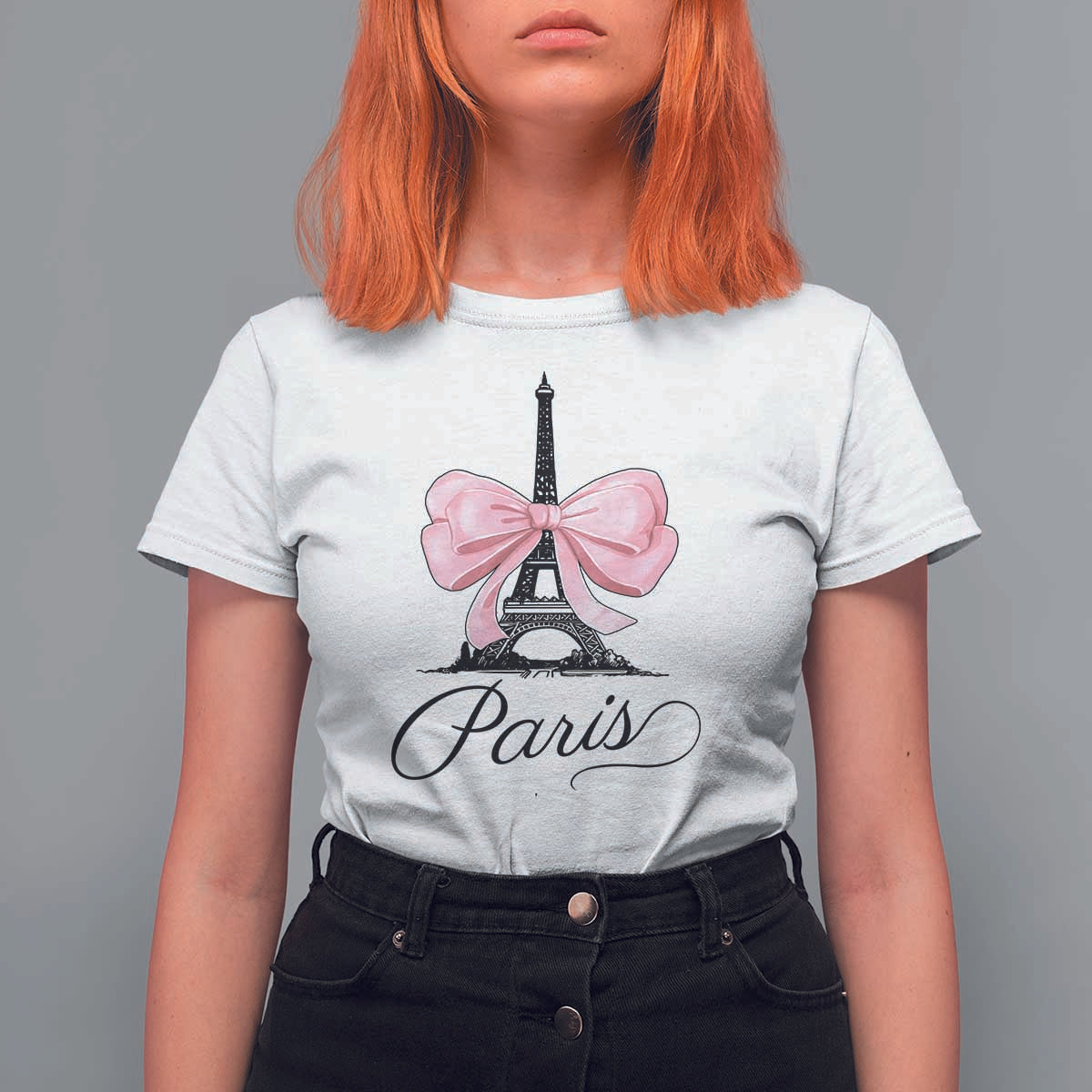 Eiffel Tower French T Shirt For Women Paris Coquette France Pink Bow Aesthetic - Wonder Print Shop