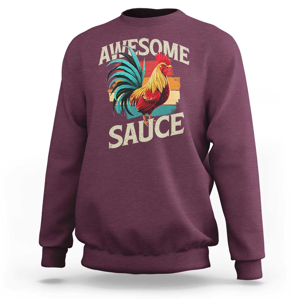 Funny Awesome Sauce Rooster Sweatshirt Vintage Retro Chicken - Wonder Print Shop