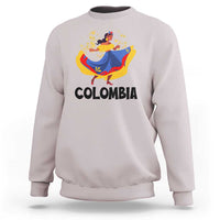 Light gray Colombia cumbia sweatshirt with dancer graphic and “COLOMBIA” text