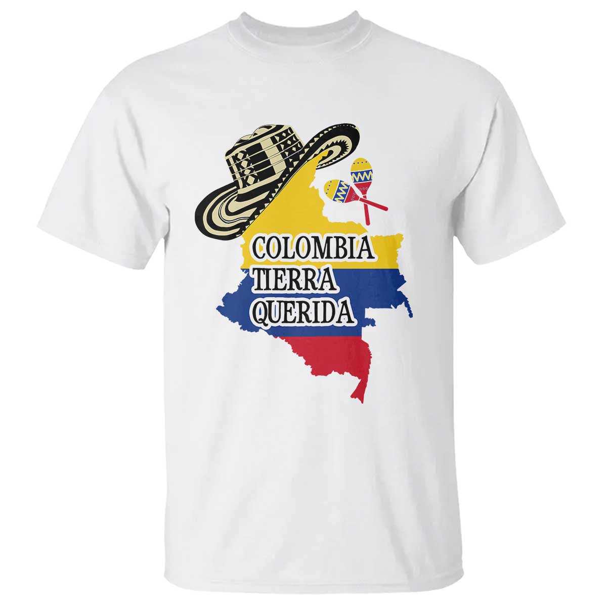 Funny Colombia Tierra Querida T Shirt Colombian Flag Sombrero Vueltiao Maracas - Wonder Print Shop