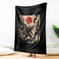 Samurai Mothman Japanese Vintage Graphic Ukiyo e Art Throw Blanket Funny Cryptids