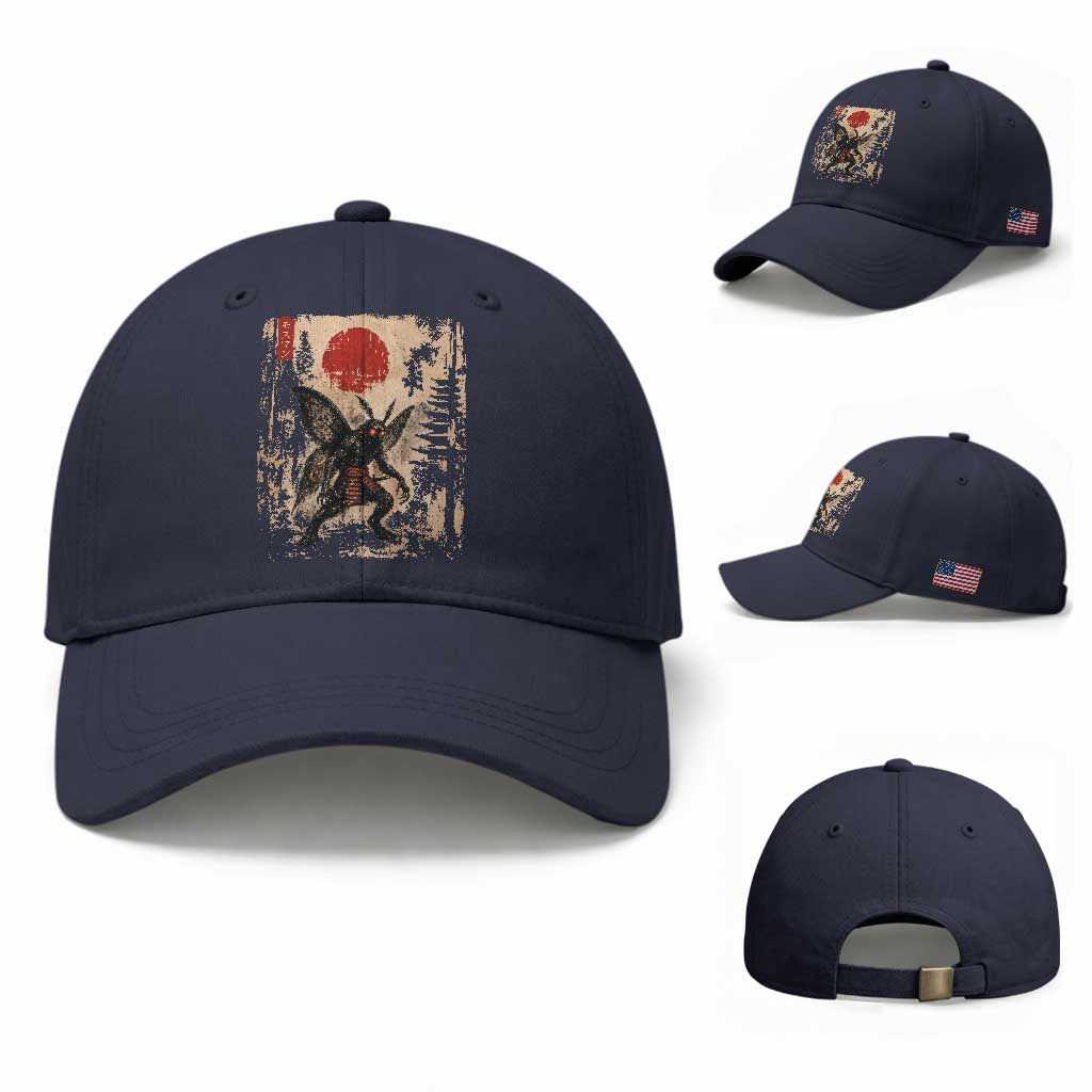 Samurai Mothman Japanese Vintage Graphic Ukiyo e Art Baseball Cap Funny Cryptids