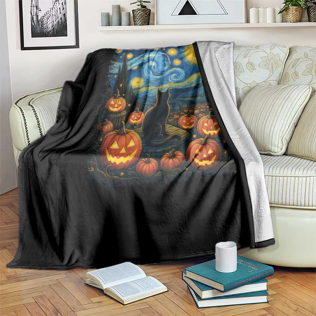 Halloween Cat Starry Night Van Gogh Cat Lovers Throw Blanket - Wonder Print Shop