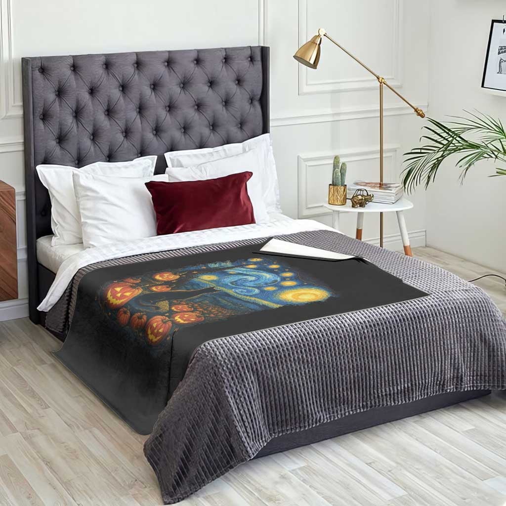 Halloween Cat Starry Night Van Gogh Cat Lovers Throw Blanket - Wonder Print Shop