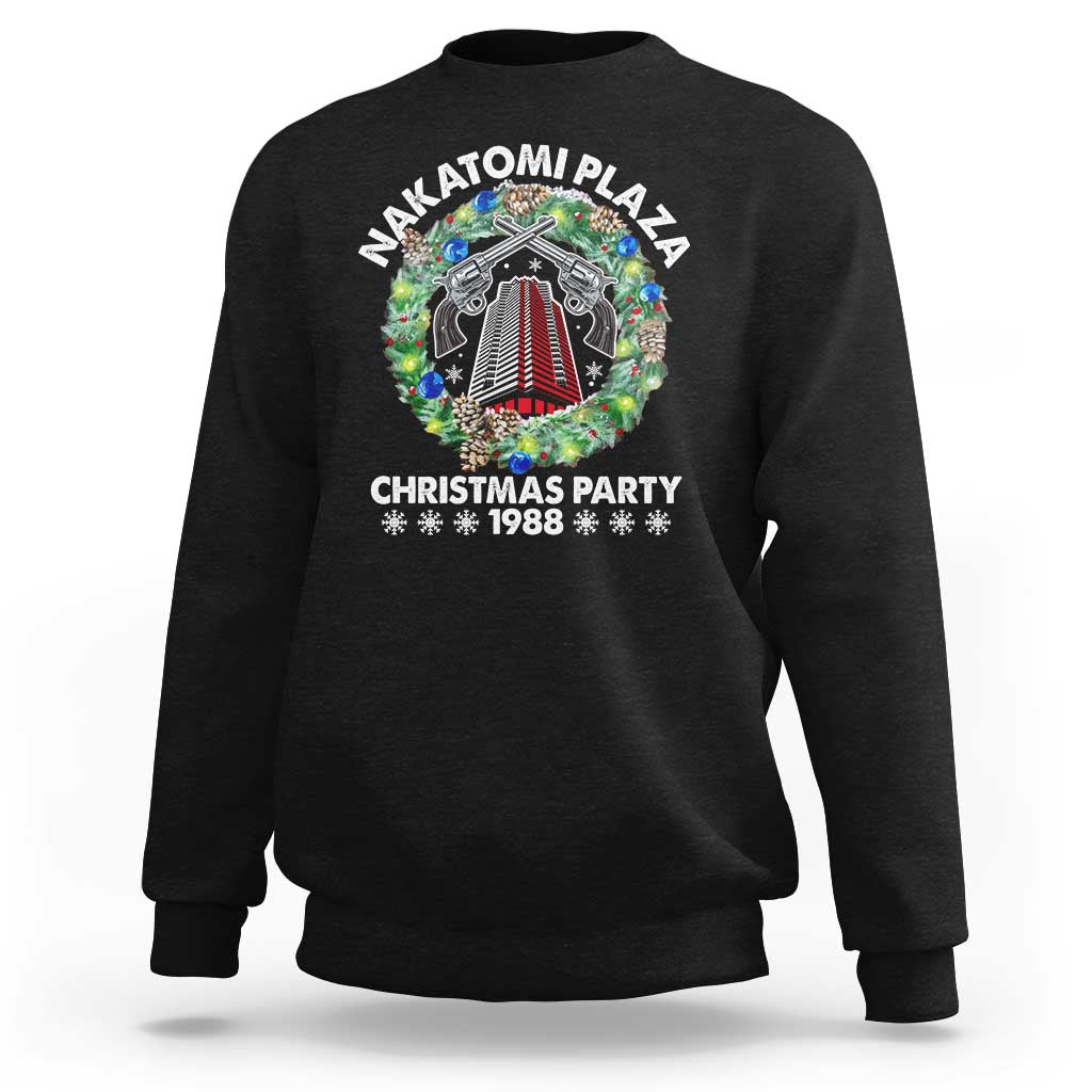 Black sweatshirt with Nakatomi Plaza wreath 'Christmas Party 1988' print