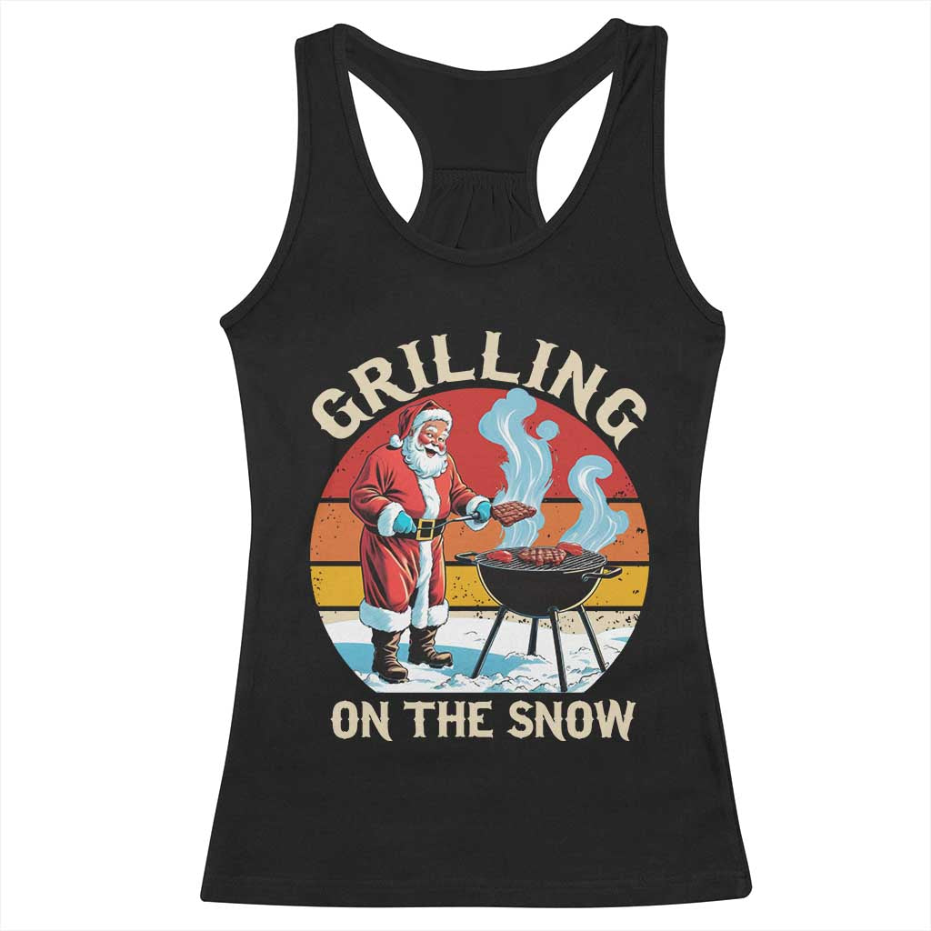 Funny Christmas Grilling Santa Racerback Tank Top Grilling On The Snow