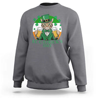 Charcoal gray St. Patrick's Day beer cat sweatshirt with shamrock chest graphic