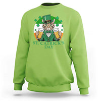 Lime green St. Patrick's Day beer cat sweatshirt with shamrock chest graphic