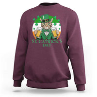 Maroon St. Patrick's Day beer cat sweatshirt with shamrock chest graphic