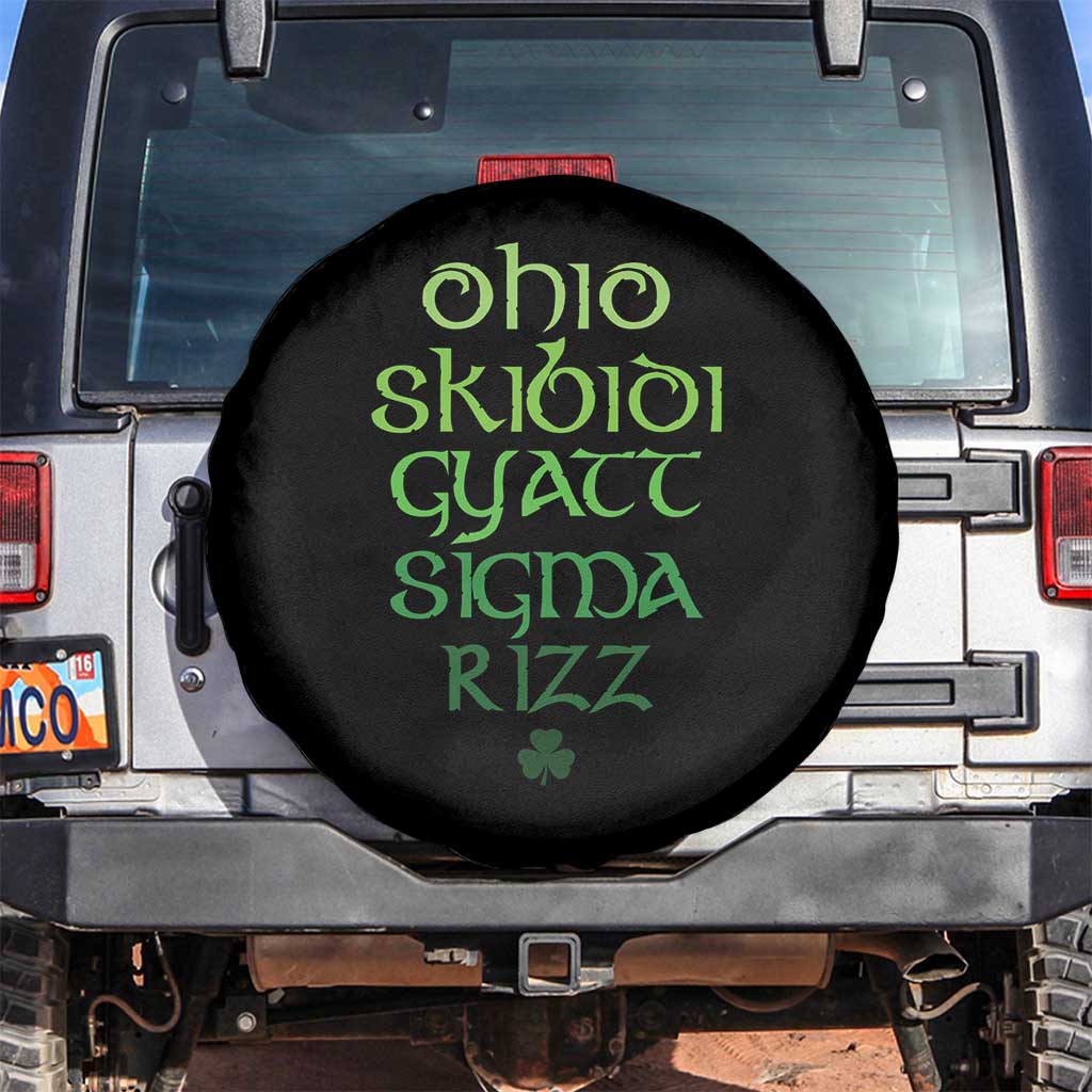 Funny Ohio Skibidi Gyatt Sigma Rizz St Patrick's Day Spare Tire Cover Shamrock