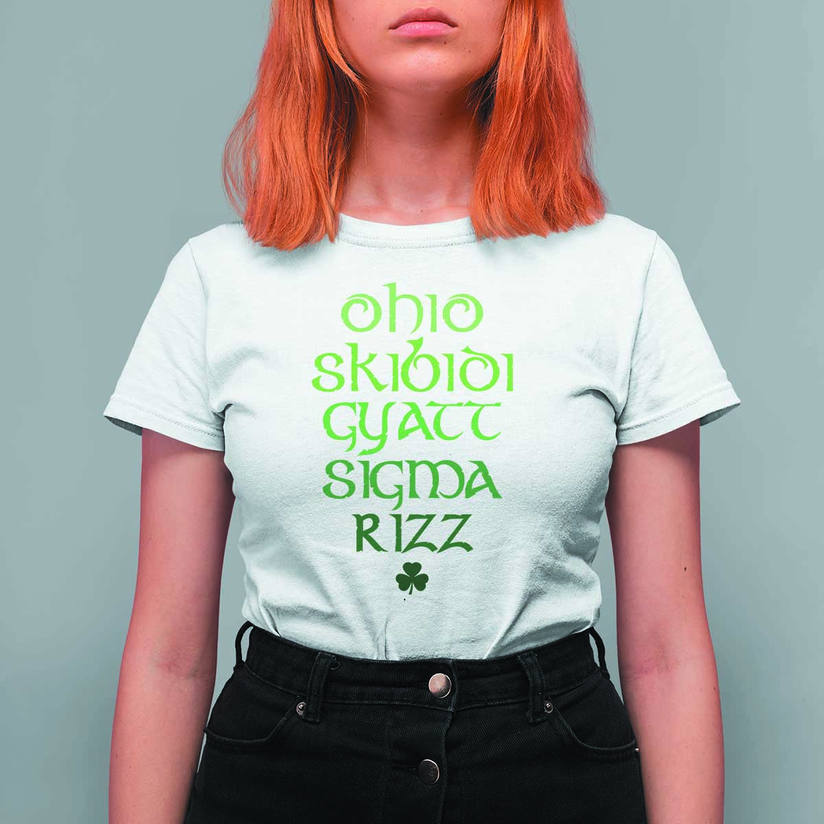 Funny Ohio Skibidi Gyatt Sigma Rizz St Patrick's Day T Shirt For Women Shamrock